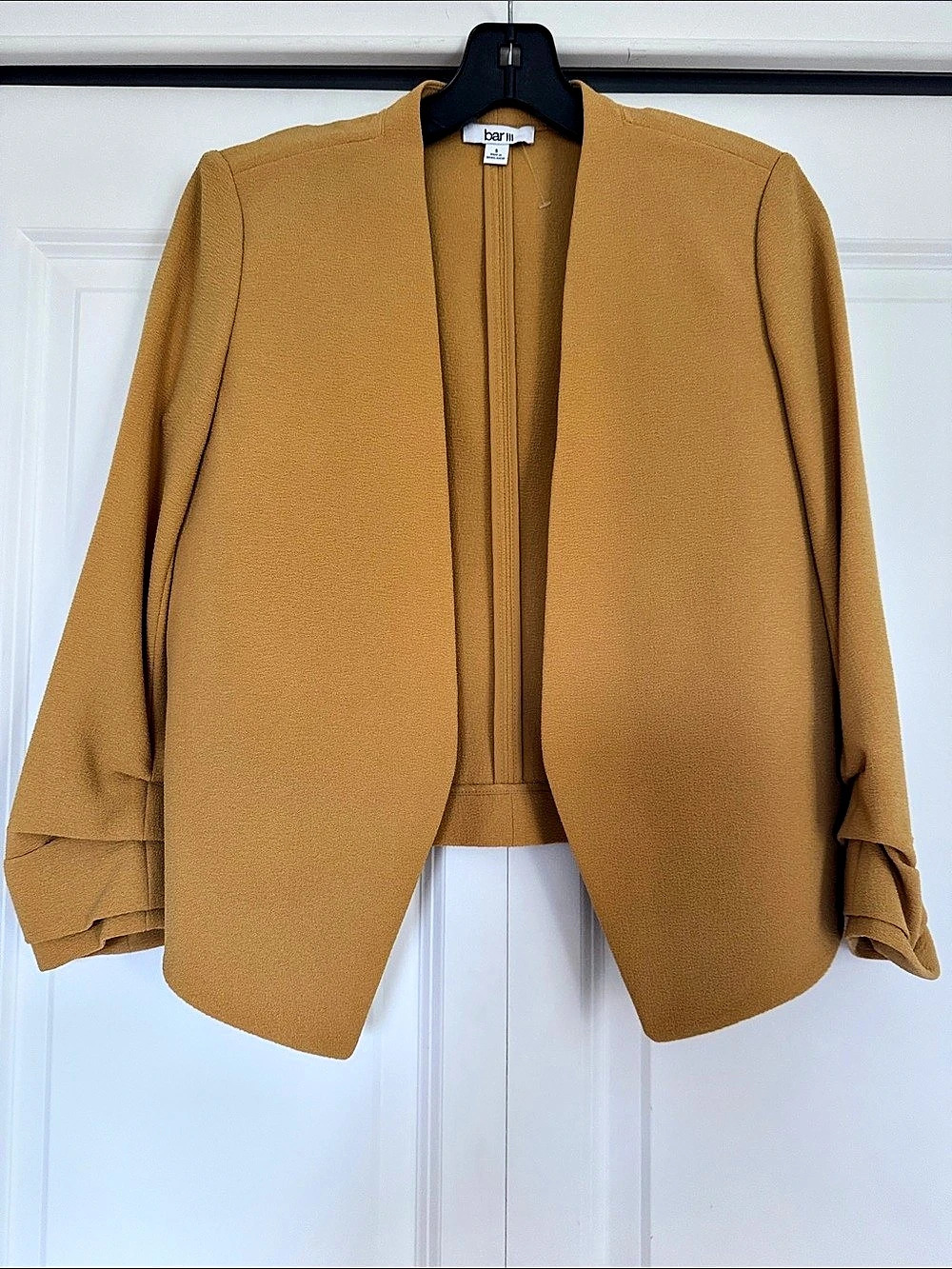 bar III Open Front Ruched Sleeve Blazer Brown Small